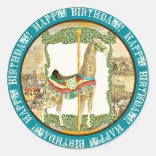 Vintage Circus Poster, Giraffe Baby Shower Classic Round Sticker