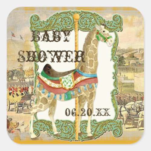 Vintage Circus Poster Giraffe Baby Shower Square Sticker