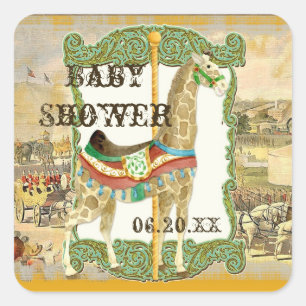 Vintage Circus Poster, Giraffe Baby Shower Square Sticker