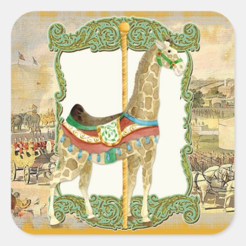 Vintage Circus Poster Giraffe Baby Shower Square Sticker