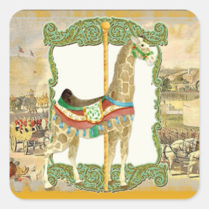 Vintage Circus Poster, Giraffe Baby Shower Square Sticker