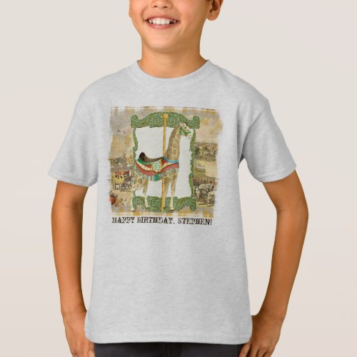 Vintage Circus Poster Giraffe Boy Birthday Party T_Shirt