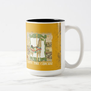 Vintage Circus Poster, Giraffe Carousel Carnival Two-Tone Coffee Mug