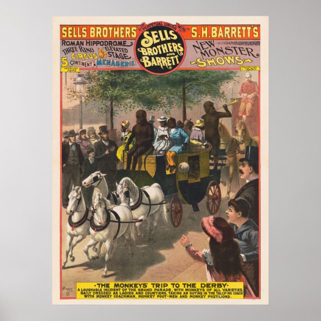 Vintage Circus Poster Of A Monkey Driven Coach (Front)