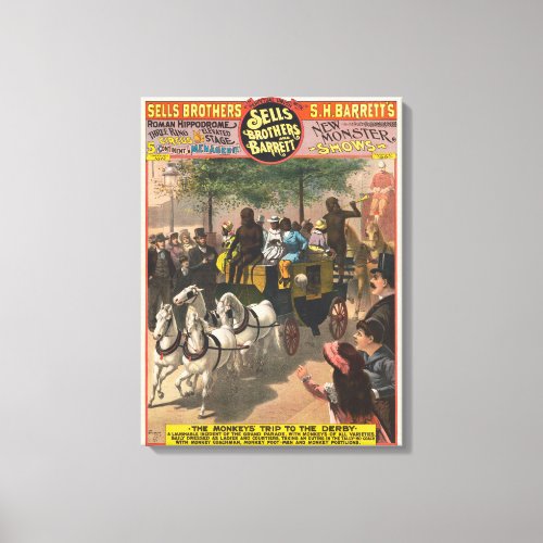 Vintage Circus Poster Of A Monkey Driven Coach Canvas Print