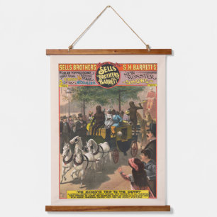 Vintage Circus Poster Of A Monkey Driven Coach Hanging Tapestry