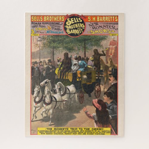 Vintage Circus Poster Of A Monkey Driven Coach Jigsaw Puzzle