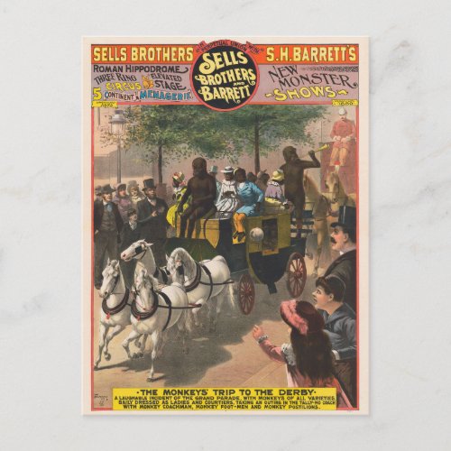 Vintage Circus Poster Of A Monkey Driven Coach Postcard