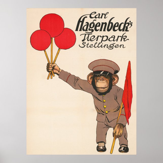 Vintage Circus Poster Of A Monkey Holding Balloons (Front)