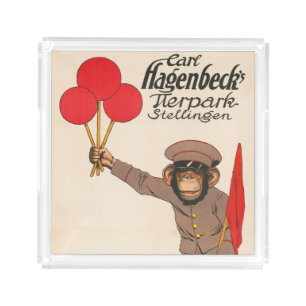 Vintage Circus Poster Of A Monkey Holding Balloons Acrylic Tray