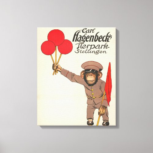 Vintage Circus Poster Of A Monkey Holding Balloons Canvas Print