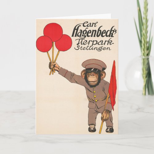Vintage Circus Poster Of A Monkey Holding Balloons Card