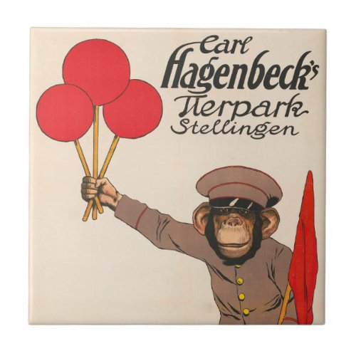 Vintage Circus Poster Of A Monkey Holding Balloons Ceramic Tile