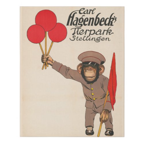 Vintage Circus Poster Of A Monkey Holding Balloons Faux Canvas Print