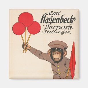 Vintage Circus Poster Of A Monkey Holding Balloons Magnet