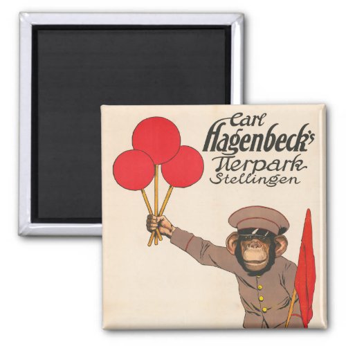 Vintage Circus Poster Of A Monkey Holding Balloons Magnet