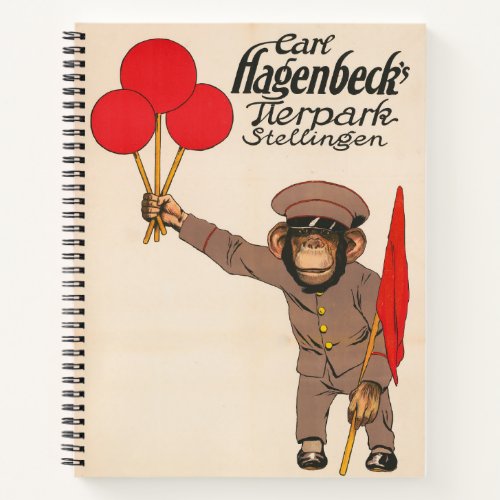 Vintage Circus Poster Of A Monkey Holding Balloons Notebook