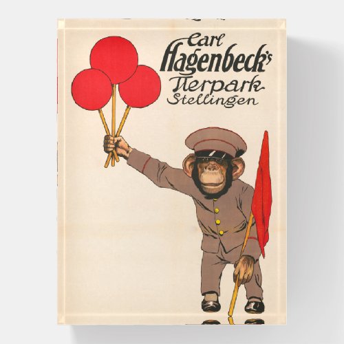 Vintage Circus Poster Of A Monkey Holding Balloons Paperweight