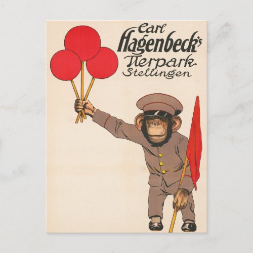 Vintage Circus Poster Of A Monkey Holding Balloons Postcard