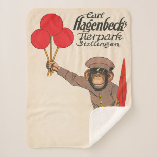 Vintage Circus Poster Of A Monkey Holding Balloons Sherpa Blanket