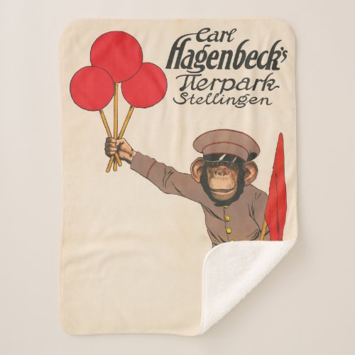 Vintage Circus Poster Of A Monkey Holding Balloons Sherpa Blanket
