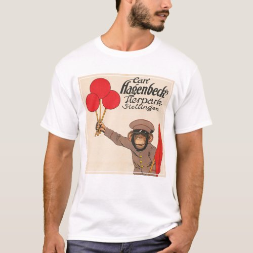 Vintage Circus Poster Of A Monkey Holding Balloons T_Shirt