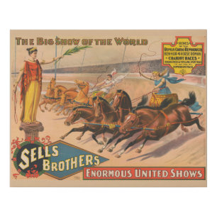 Vintage Circus Poster Of A Roman Chariot Race Faux Canvas Print