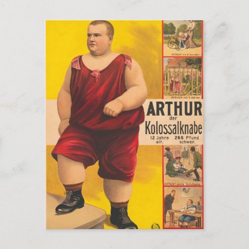 Vintage Circus Poster Of Arthur The Colossal Kid Postcard