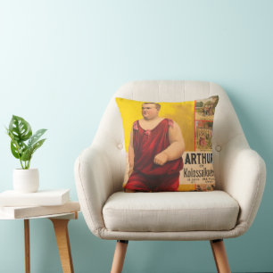 Vintage Circus Poster Of Arthur The Colossal Kid Throw Pillow