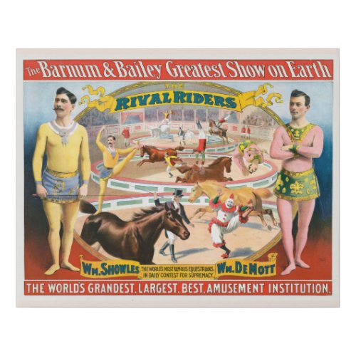 Vintage Circus Poster Of Male Equestrians  Clown Faux Canvas Print