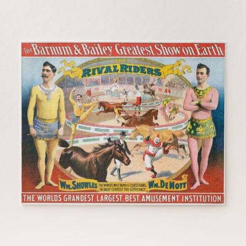 Vintage Circus Poster Of Male Equestrians  Clown Jigsaw Puzzle