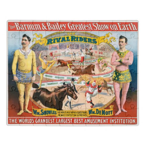 Vintage Circus Poster Of Male Equestrians  Clown Jigsaw Puzzle