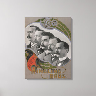 Vintage Circus Poster Of The Five Brothers Canvas Print