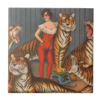 Vintage Circus Poster Of Woman With Six Tigers.