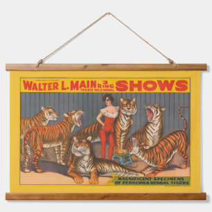 Vintage Circus Poster Of Woman With Six Tigers. Hanging Tapestry