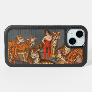 Vintage Circus Poster Of Woman With Six Tigers. iPhone 15 Case