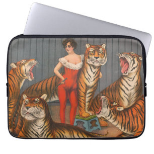 Vintage Circus Poster Of Woman With Six Tigers. Laptop Sleeve
