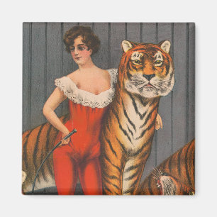 Vintage Circus Poster Of Woman With Six Tigers. Magnet