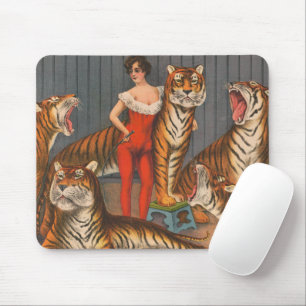 Vintage Circus Poster Of Woman With Six Tigers. Mouse Pad