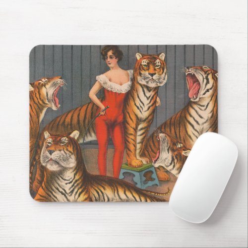 Vintage Circus Poster Of Woman With Six Tigers Mouse Pad