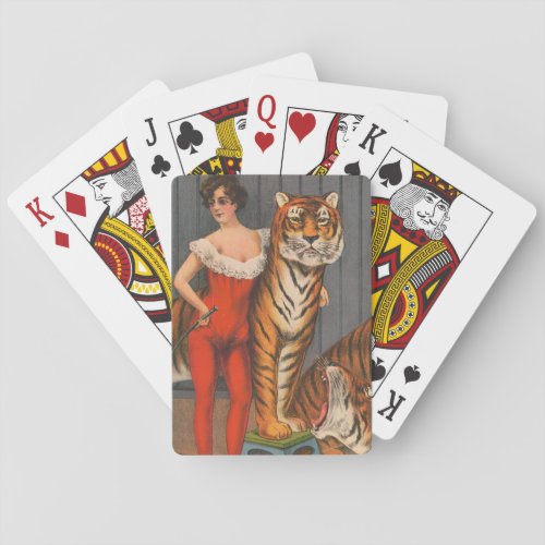 Vintage Circus Poster Of Woman With Six Tigers Playing Cards