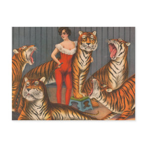 Vintage Circus Poster Of Woman With Six Tigers. Postcard