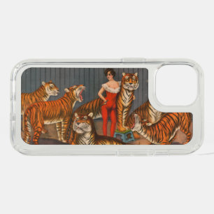 Vintage Circus Poster Of Woman With Six Tigers. iPhone 15 Case
