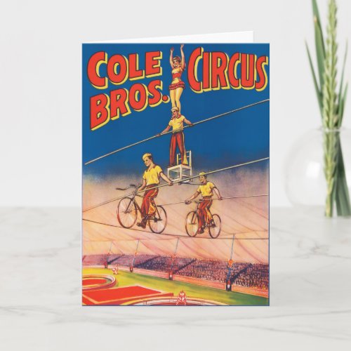 Vintage Circus Poster Showing High Wire Acrobats Card