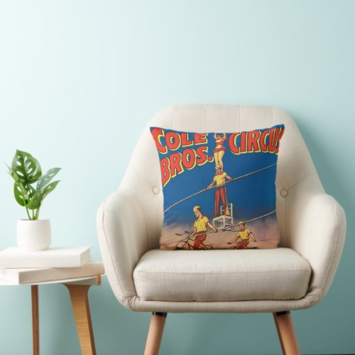 Vintage Circus Poster Showing High Wire Acrobats Throw Pillow