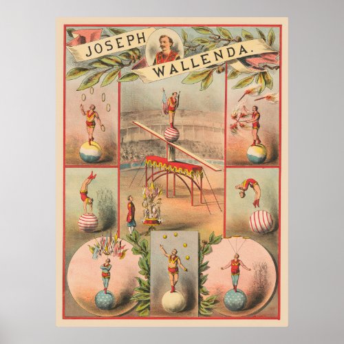 Vintage Circus Poster Showing Scenes Of Acrobatics