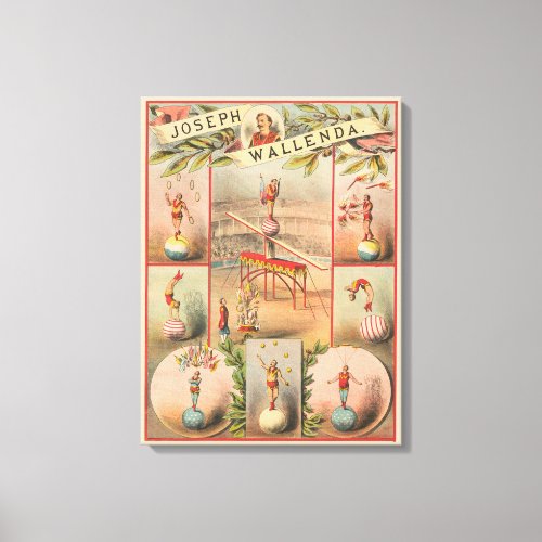 Vintage Circus Poster Showing Scenes Of Acrobatics Canvas Print