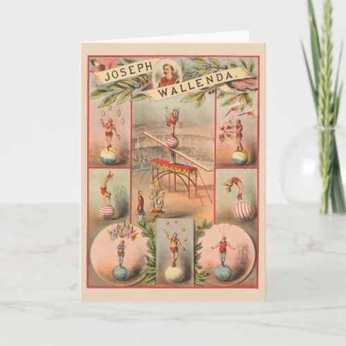 Vintage Circus Poster Showing Scenes Of Acrobatics Card