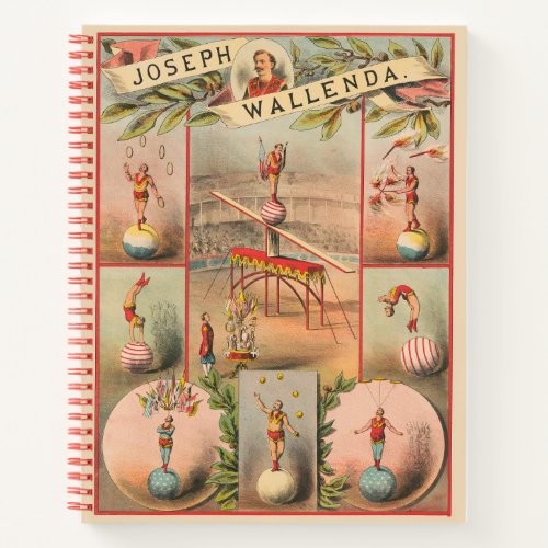 Vintage Circus Poster Showing Scenes Of Acrobatics Notebook