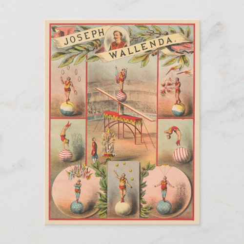 Vintage Circus Poster Showing Scenes Of Acrobatics Postcard